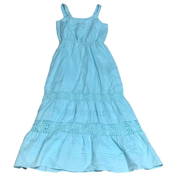 J Jill Sky Blue Linen Crochet Panel Lined Sleeveless Boho Sundress - Picture 2 of 11